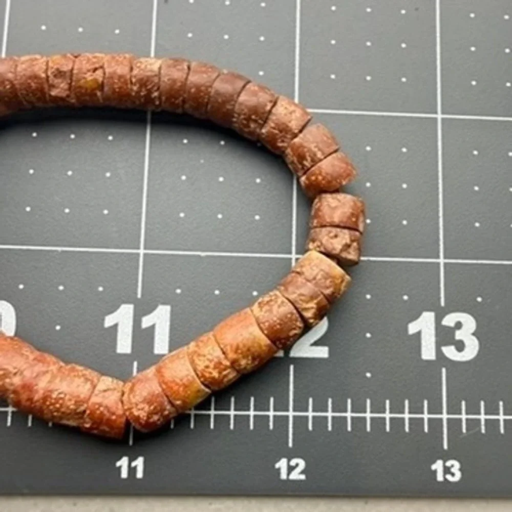 Vintage African Trade Beads Bauxite Clay Disc Heishi Strand Natural Raffia Cord